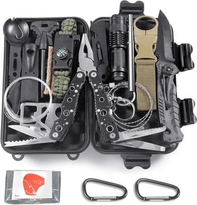 Nexvo® Overlevingspakket – Survival Kit – Noodpakket Rampenrugzak - Overlevingspakket bij Rampen – Zwart - 22cm x 14cm x 6cm