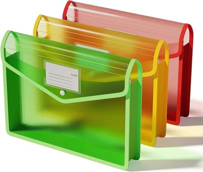 A4 Plastic Binder Set van 3 Stuks, Transparante Documentenmap met Druksluiting, Ideaal voor School, Kantoor en Thuisgebruik, Grote Capaciteit en Diverse Kleuren