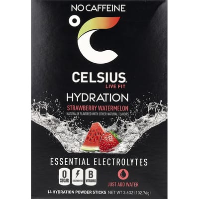Live Fit, Hydratatie, Essentiële Elektrolyten, Cafeïnevrij, Aardbei Watermeloen, Hydratatie Poedersticks 14 Stuks, 7,28G (0,26 oz) Elk