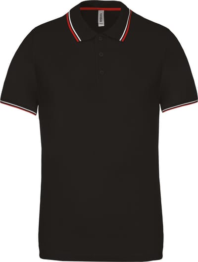 Heren Polo 'Pique' Kariban Collectie maat S Zwart/Rood/Wit