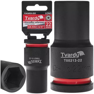Tvardy lange zeskant slagdop 22 mm - chroom-molybdeenstaal - aansluiting 19 mm - zwart - voor slagmoersleutel, auto en industrie