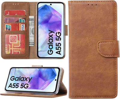 Hoesje geschikt voor Samsung Galaxy A55 bookcase met pasjeshouder - Bruin