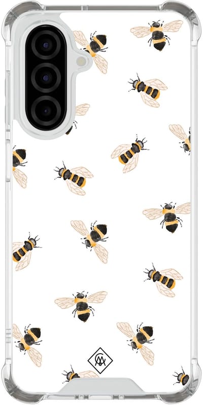 Casimoda® hoesje - Geschikt voor Samsung Galaxy A26 - Bee Happy - Shockproof case - Extra sterk - TPU/polycarbonaat - Bruin/beige, Transparant