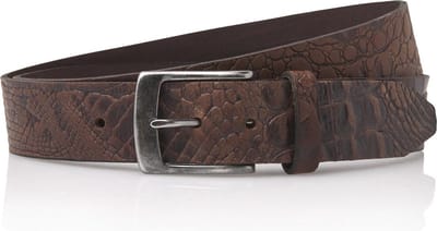 Timbelt 4cm leren jeans riem met kroko print - bruin - 100% leder - Maat 85 - Totale lengte riem 100 cm