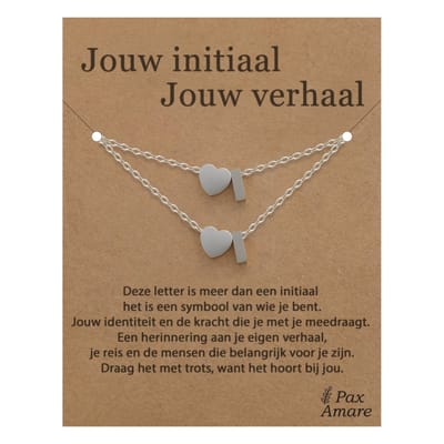 Letter I ketting + armband set op Cadeau Kaartje - Jouw initiaal, jouw verhaal - Zilverkleurig Stainless Steel - Initiaal & Hartje Hanger - Pax Amare