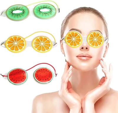 Dailygoods- Oogmasker Koelend - 3 Stuks - Gel Koelpads - Verkoelende Koelbril - Wallen Verlichten - Uniek Fruitvorm Ontwerp - Koelmasker