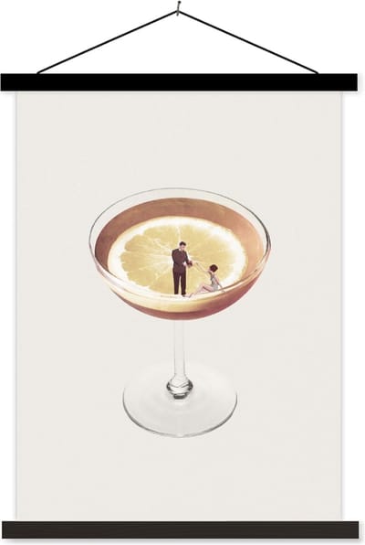 Posterhanger incl. Poster 60x80 cm - Schoolplaat - Alcohol - Vintage - Drank - Textielposter - Zwarte latten