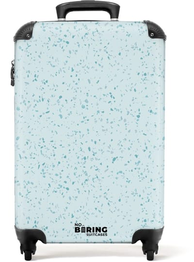 NoBoringSuitcases.com - Koffer - Terrazzo patroon veelkleurig blauw en groen - Past binnen 55x40x20 cm en 55x35x25 cm - Trolley handbagage - Valiezen met wieltjes volwassenen - Reiskoffer op wielen - Rolkoffer lichtgewicht