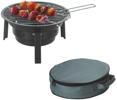 MTTProducts - Camping Portable Charcoal Grill - Mini Grill - Ideaal voor Barbecue en Picknick - Diameter 32 cm - Draagbare Vouwgrill - Geschikt voor Bu...