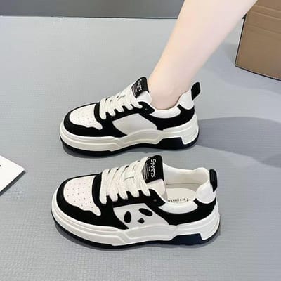 Platform Witte Schoenen Dames Herfst Nieuw Ins Trendy Kleurblokkering Veelzijdig Veterschoenen Casual Board Schoenen 37 zwart
