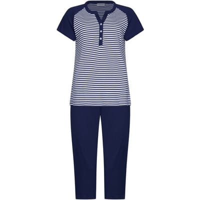 Pastunette - Pyjama - Midnight Stripes - Bio Katoen - Blauw/Wit - Knoopsluiting - Maat 38