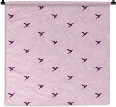 Wandkleed - Wanddoek - Vogel - Patronen - Roze - 180x180 cm - Wandtapijt