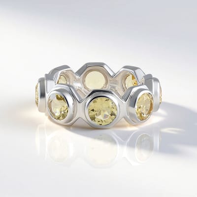 Cavill - Luxe 925 Sterling Zilver Ring - Geel Beril 3,28 ct - Geometrisch Zeshoekig Design - Elegante Zilveren Sieraden