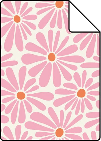 Proefstaal ESTAhome behang madeliefjes roze en oranje - 26.5 x 21 cm - 131149-S