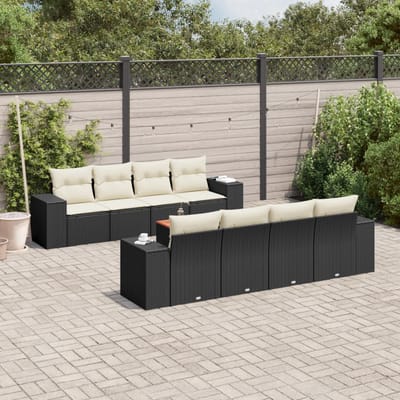vidaXL - 9-delige - Loungeset - met - kussens - poly - rattan - zwart