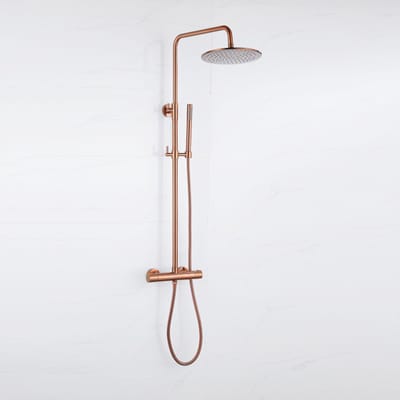 FugaFlow Eccelente Acces Regendoucheset - thermostatisch - 30cm hoofddouche - metalen slang - staaf handdouche - Geborsteld koper PVD (Koper)