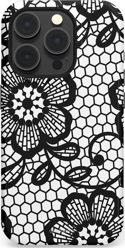 Casetastic Hoesje Geschikt voor Apple iPhone 15 Pro Magsafe - Stijlvolle Beschermende Duo-layer Case - Zwart Bloemenpatroon