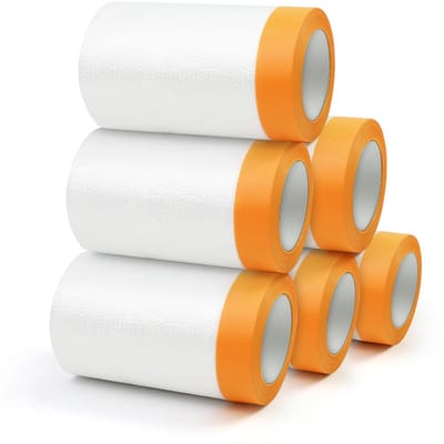 Afdekfolie met tape - Beschermende folie - Klus en tuin - Scheurvast en UV-bestendig - 6 rollen 55x20m - Geel wit