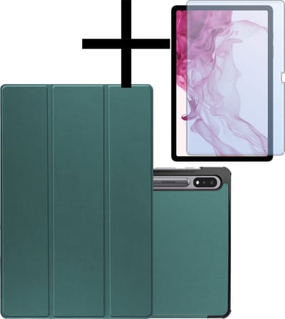 Hoes - Geschikt voor Samsung Galaxy Tab S9 Plus - Met Screenprotector - Trifold Bookcase - Hard Cover Case - Met Uitsparing Geschikt voor S Pen - Hardcover Book - Tablet Hoesje - Donkergroen
