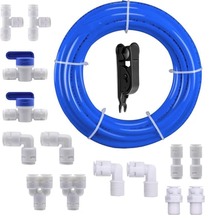 10m Universele Aansluitset voor RO Waterfilters, 14 Stuks Fittingen voor 9.53mm Slangen, Inclusief Afsluitklep en Buis Snijder