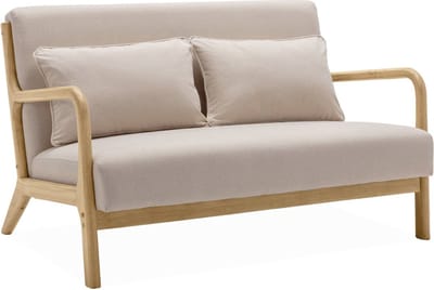sweeek - Scandinavische 2-zitsbank naturelkleurig hout en stof - lorens