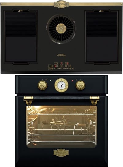 Kaiser - Inbouwoven - EH 6432 BE - inductiekookplaat - met geïntegreerde afzuigkap 1250 m³/h - KCT 9365 IEm Retro - met enkele telescoopgeleider - Empire design in brons