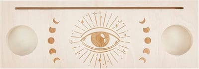 Houten Tarotkaarthouder met 2 Sleuven - Maanfase Oog Patroon - Standaard voor Waarzeggerij en Wicca
