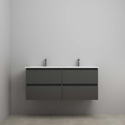 On-Line Onderkast - 120 cm - Voorgemonteerd - Porseleinen Wastafel - 2 Kraangaten - Mat Antraciet