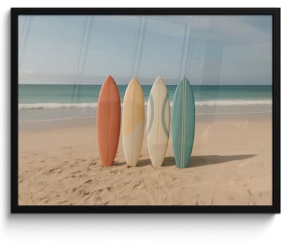 Poster in lijst - Fotolijst 70x50 cm - Posters - Strand - Surfbord - Pastel - Posterlijst zwart - Decoratie - Wanddecoratie woonkamer - Muurdecoratie slaapkamer