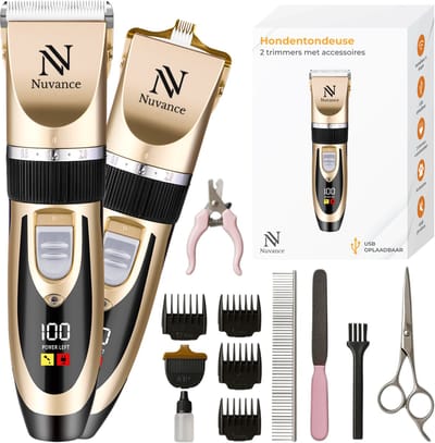 Nuvance Hondentondeuse - Tondeuse Hond & Kat - Set - Hondentrimmer - Draadloos - met 6 Opzetstukken & Accessoires