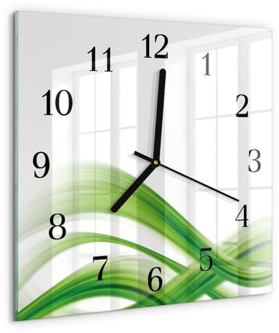 Tulup Wandklok - Abstracte golf Moderne Glazen Wandklok - 30x30 cm - Groente Wandklok Glas Met Motief - Zwarte Handen - Vierkante Wandklok - Wandklok Glas Decoratie - Gekleurde Glazen Klok