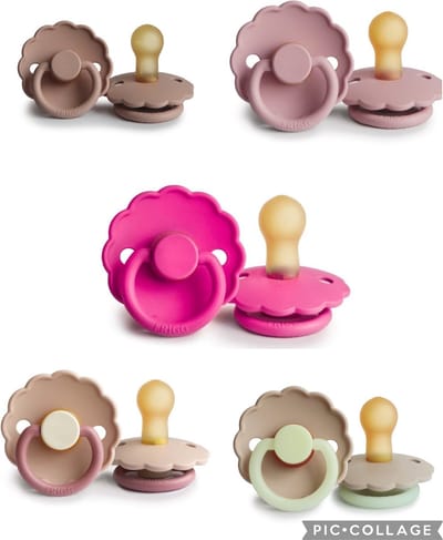 Frigg Daisy Fopspeen set 5 stuks Fuchsia,Baby Pink,Blush,Blush Glow en Bloom Peony 6-18 maand maat 2