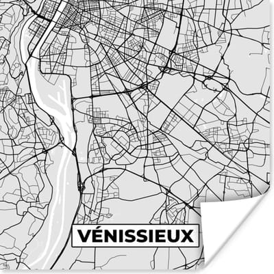 Poster Vénissieux - Plattegrond - Frankrijk - Kaart - Stadskaart - 100x100 cm XXL