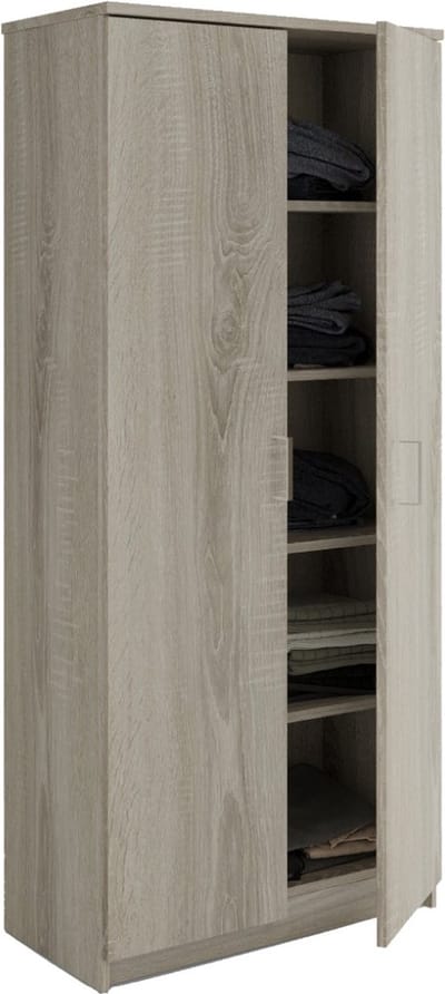 Interiax Opbergkast - Kledingkast 'Amelie' - 2 Deuren & 4 Legplanken | Sonoma Eik | 180x80x40 cm