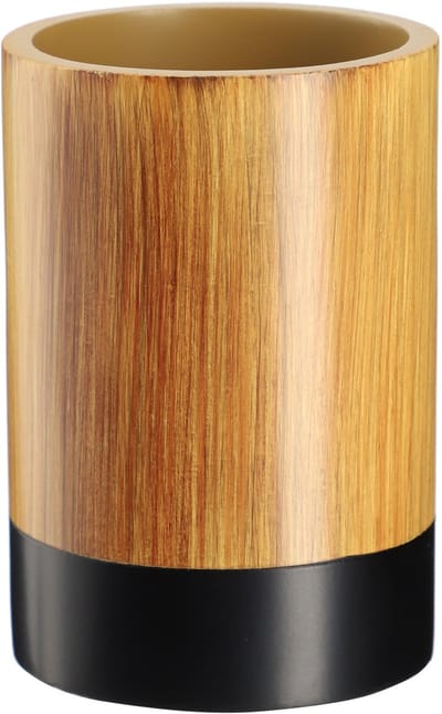KADAX Badkamerbeker, 350 ml, tandenborstelbeker van polyhars met houtpatroon, 7,5 x 11 cm, tandenborstelhouder voor badkamer en toilet, hygiënische tandenborstelbeker (hout-zwart)