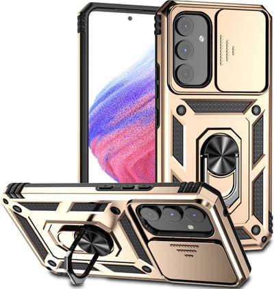 MobyDefend Hoesje - Geschikt voor Samsung Galaxy A14 - Pantsercase Met Draaibare Ring - Goud