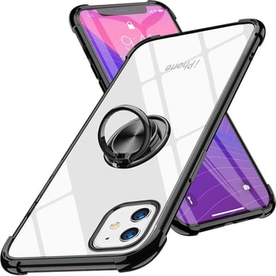 Hoesje Geschikt voor iPhone 12 Mini hoesje - Backcover met Ringhouder - Verstevigde hoeken - Transparant / Zwart