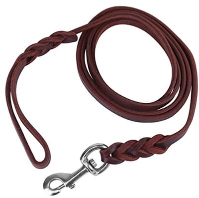 Dailygoods- Hondenriem Lederen - Gevlochten Donkerbruin - 1,2 m - Geschikt voor Middelgrote Honden - Koeienhuid - Hondentraining - Hondentouw