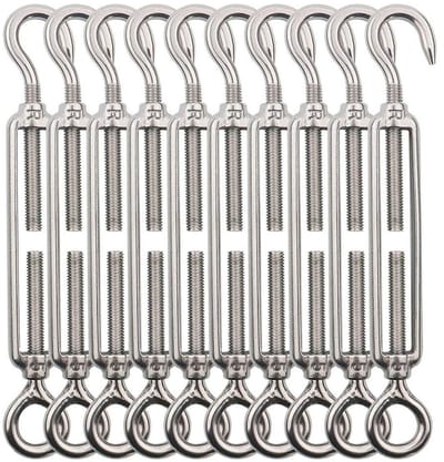 longziming Set 10 Stuks M5 Turnbuckle – Roestvrij Staal – Haak en Oog, Verstelbare Draadspanner – Sterk en Duurzaam – voor Tuinsysteem en Omheiningsdraad