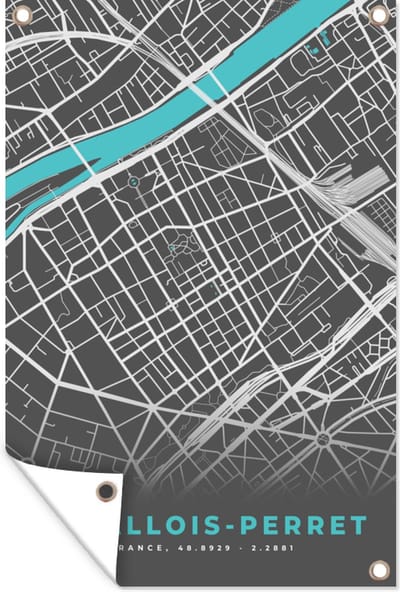 Muurdecoratie Levallois-Perret - Stadskaart - Kaart - Plattegrond - Frankrijk - 120x180 cm - Tuinposter - Tuindoek