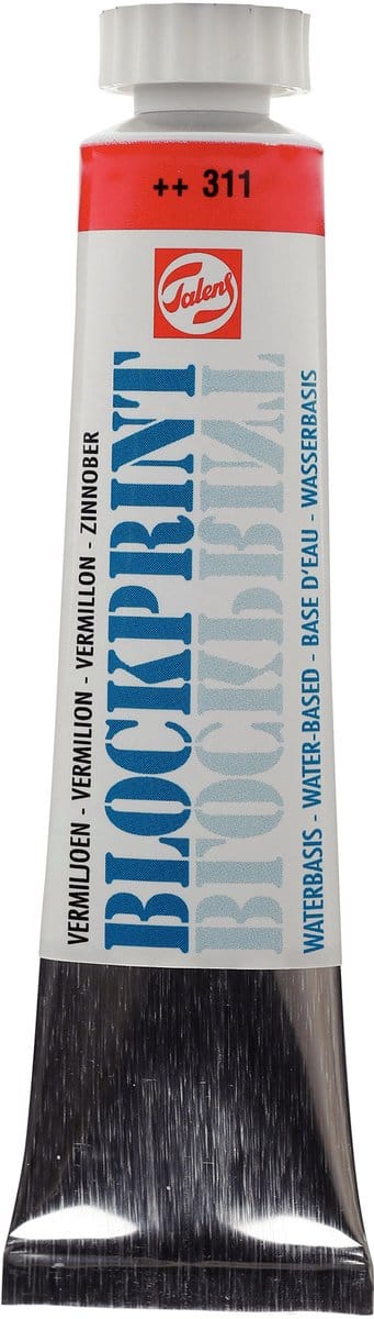 Talens Blockprint Tube Paint 20 ml Vermilion 311 - Sneldrogend dekkend voor sjabloneren & stempelen - Ideaal voor hout- en linoleumsnijwerk
