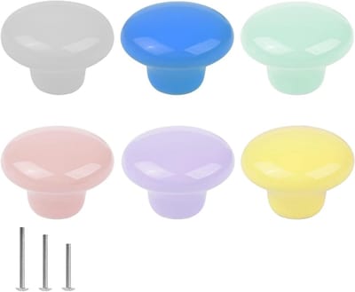 Kleurige ronde keramische kastknoppen voor kinderkamers, babykamers en meubels - 6 stuks