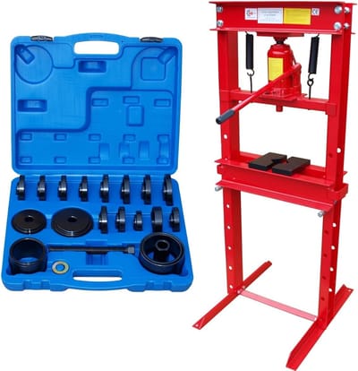 Werkplaatspers 20 Ton - Hydraulische Pers - Lagers Bussen Persen - Inclusief Drukstuk Set - Werkbereik 870 mm - Rood