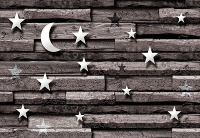 Fotobehang Stars Moon Wood Planks Bedroom | XL - 208cm x 146cm | 130g/m2 Vlies