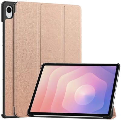 Tablet Hoes Geschikt voor Samsung Galaxy Tab S11 | Book Case met Standaard | Kunstlederen Beschermhoes | Tri-fold | Roze Goud