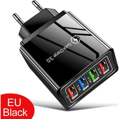 3.1A 4-poorts EU/VS-stekker USB-lader Snel opladen QC 3.0-telefoonlader voor iPhone Samsung Xiaomi-oplaadadapter gray