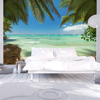 98cm X 70cm - Zelfklevend fotobehang - Ontspannen op het strand , Tropisch , Premium Print