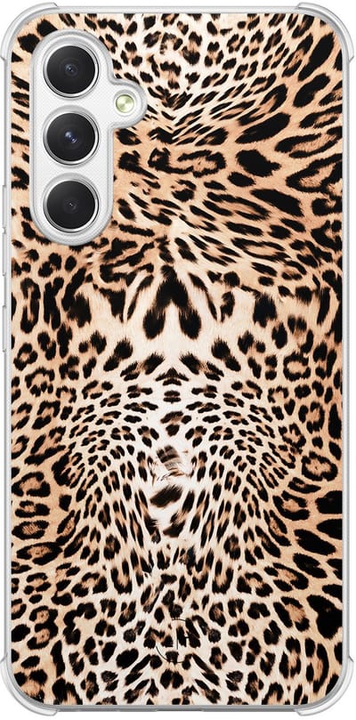 Shockproof hoesje - Geschikt voor Samsung Galaxy A54 - Luipaardprint - Extra sterke case - TPU/polycarbonaat - Luipaardprint - Bruin, Transparant