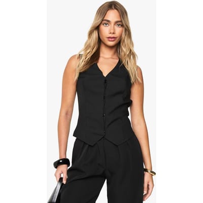 boohoo Dames Vest met verborgen naaddetail aan de voorkant | Zwart | Maat: 42