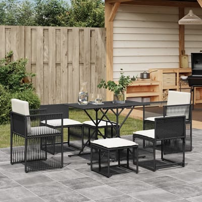vidaXL - 7-delige - Tuinset - met - kussens - poly - rattan - zwart